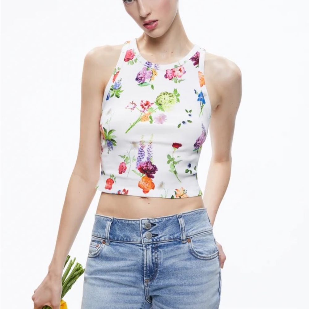 alice + olivia allen floral crewneck sleeveless tank. Medium.